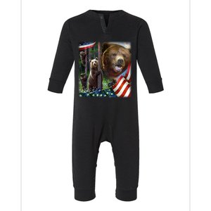 American Grizzly American Flag Bear Family Infant Fleece One Piece