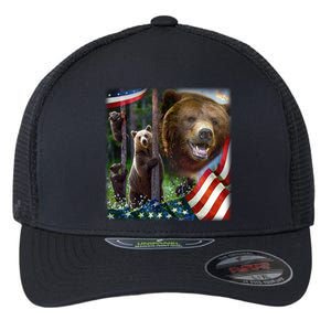 American Grizzly American Flag Bear Family Flexfit Unipanel Trucker Cap