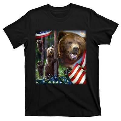 American Grizzly American Flag Bear Family T-Shirt