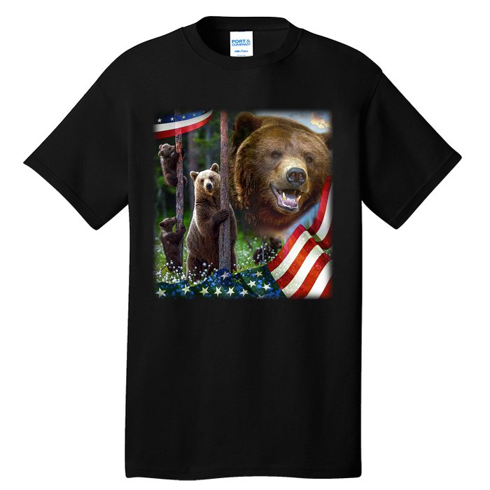 American Grizzly American Flag Bear Family Tall T-Shirt