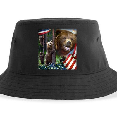 American Grizzly American Flag Bear Family Sustainable Bucket Hat