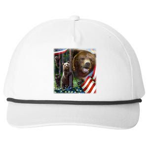 American Grizzly American Flag Bear Family Snapback Five-Panel Rope Hat