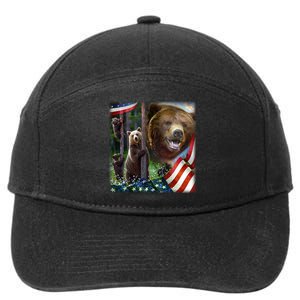 American Grizzly American Flag Bear Family 7-Panel Snapback Hat