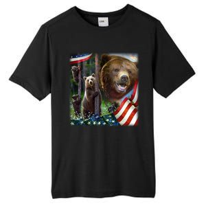 American Grizzly American Flag Bear Family Tall Fusion ChromaSoft Performance T-Shirt