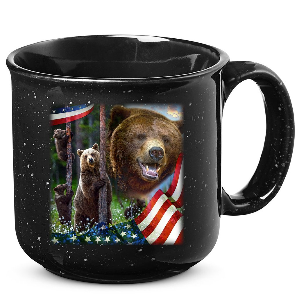 American Grizzly American Flag Bear Family 15oz Campfire Ceramic Mug