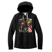 American Grizzly American Flag Bear Family Women's Fleece Hoodie