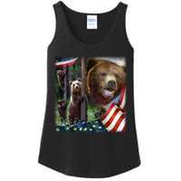 American Grizzly American Flag Bear Family Ladies Essential Tank