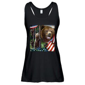 American Grizzly American Flag Bear Family Ladies Essential Flowy Tank