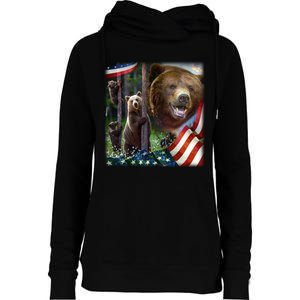 American Grizzly American Flag Bear Family Womens Funnel Neck Pullover Hood