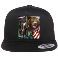 American Grizzly American Flag Bear Family Flatbill Hat