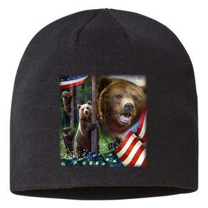 American Grizzly American Flag Bear Family Sustainable Beanie