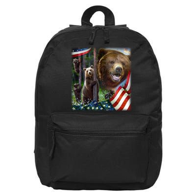 American Grizzly American Flag Bear Family 16 in Basic Backpack