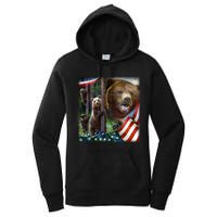 American Grizzly American Flag Bear Family Women's Pullover Hoodie