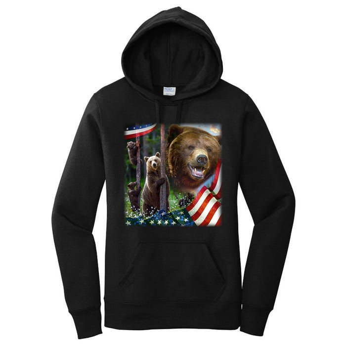 American Grizzly American Flag Bear Family Women's Pullover Hoodie