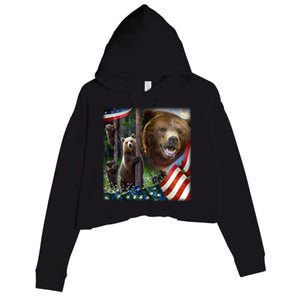 American Grizzly American Flag Bear Family Crop Fleece Hoodie