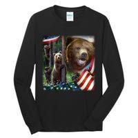 American Grizzly American Flag Bear Family Tall Long Sleeve T-Shirt