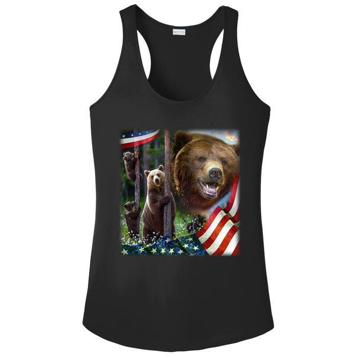 American Grizzly American Flag Bear Family Ladies PosiCharge Competitor Racerback Tank