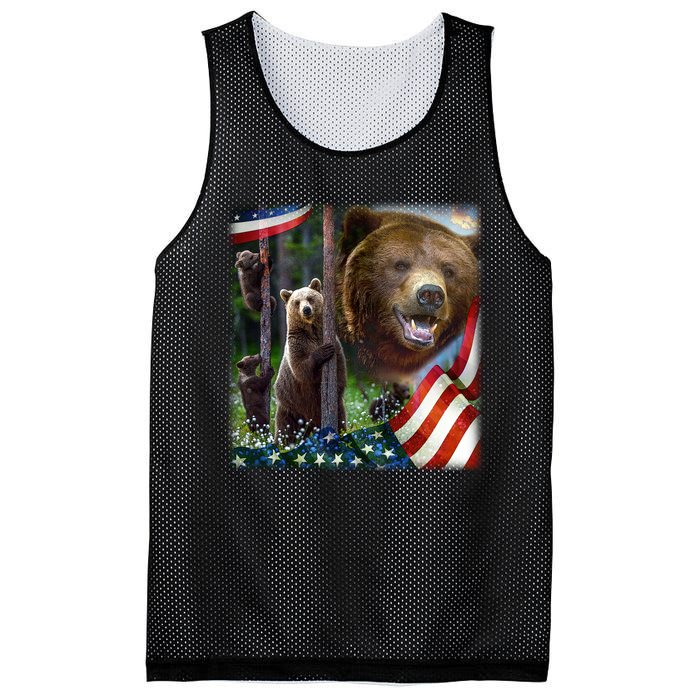 American Grizzly American Flag Bear Family Mesh Reversible Basketball Jersey Tank