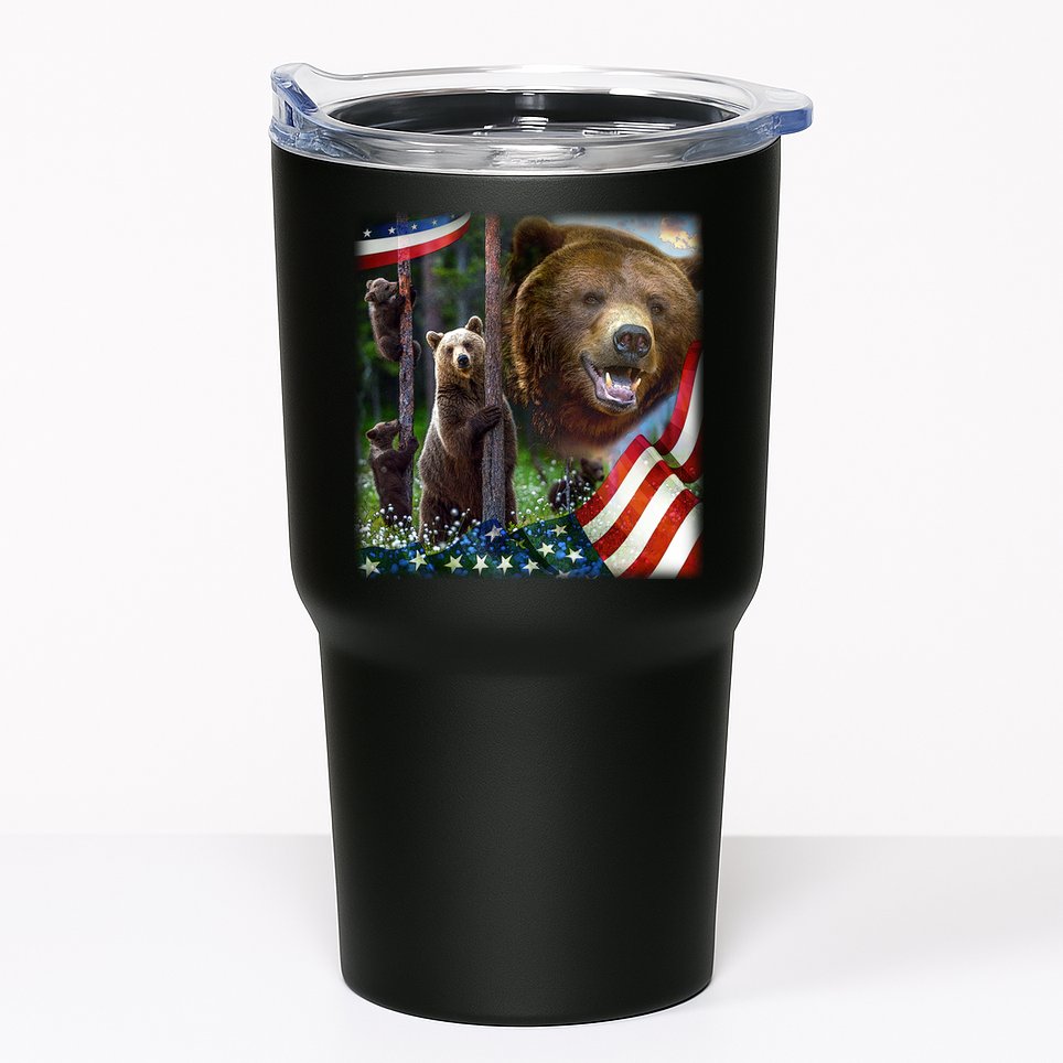 American Grizzly American Flag Bear Family Tumbler