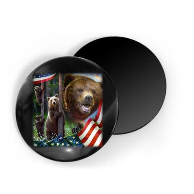 American Grizzly American Flag Bear Family Magnet