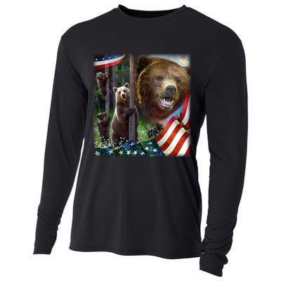 American Grizzly American Flag Bear Family Cooling Performance Long Sleeve Crew