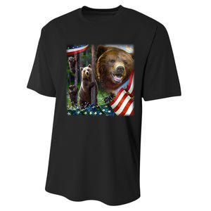 American Grizzly American Flag Bear Family Performance Sprint T-Shirt