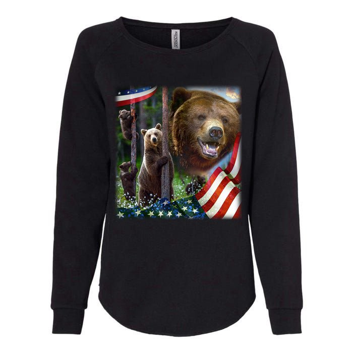 American Grizzly American Flag Bear Family Womens California Wash Sweatshirt