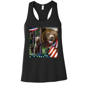 American Grizzly American Flag Bear Family Women's Racerback Tank