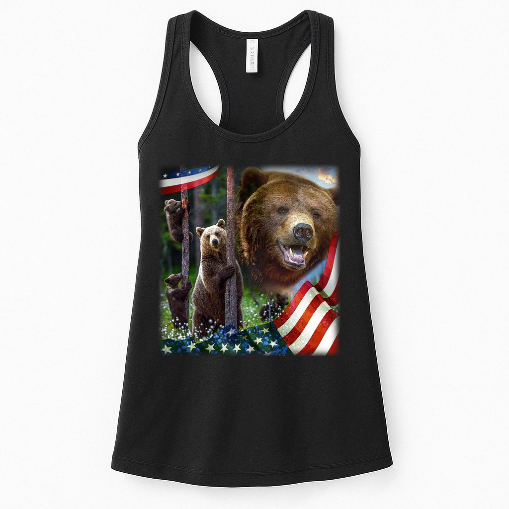 American Grizzly American Flag Bear Family Womens Tank Top