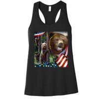 American Grizzly American Flag Bear Family Women's Racerback Tank