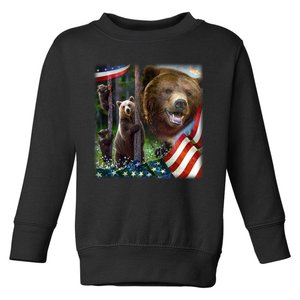 American Grizzly American Flag Bear Family Toddler Sweatshirt