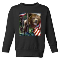 American Grizzly American Flag Bear Family Toddler Sweatshirt