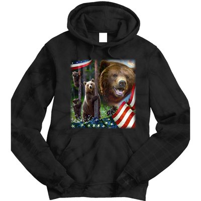 American Grizzly American Flag Bear Family Tie Dye Hoodie