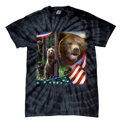 American Grizzly American Flag Bear Family Tie-Dye T-Shirt