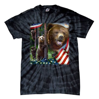 American Grizzly American Flag Bear Family Tie-Dye T-Shirt