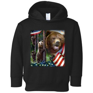 American Grizzly American Flag Bear Family Toddler Hoodie