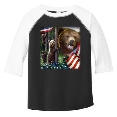 American Grizzly American Flag Bear Family Toddler Fine Jersey T-Shirt