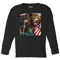 American Grizzly American Flag Bear Family Toddler Long Sleeve Shirt