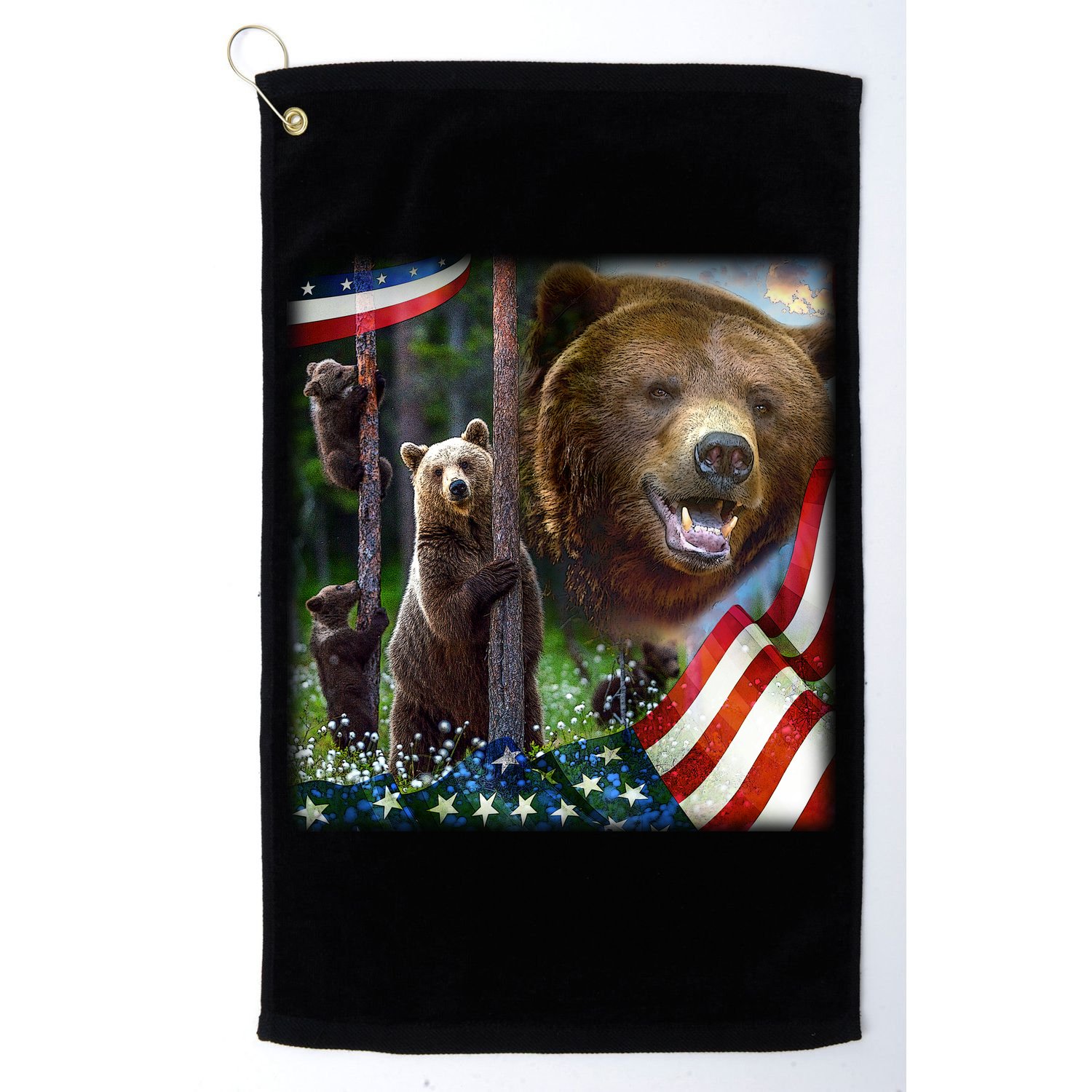 American Grizzly American Flag Bear Family Golf Towel