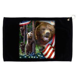 American Grizzly American Flag Bear Family Grommeted Golf Towel