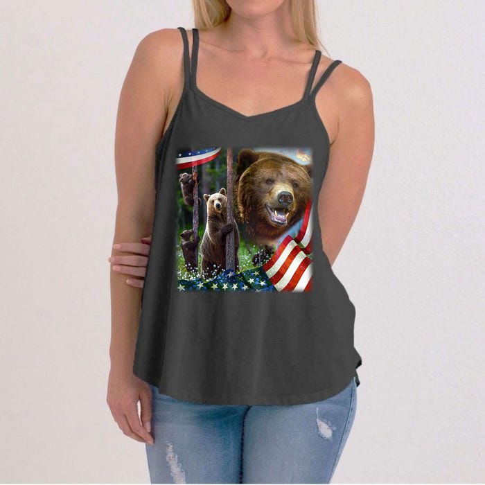 American Grizzly American Flag Bear Family Women's Strappy Tank