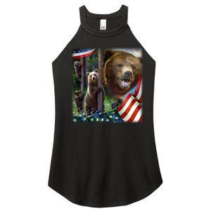 American Grizzly American Flag Bear Family Women's Perfect Tri Rocker Tank