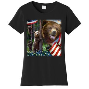 American Grizzly American Flag Bear Family Women's T-Shirt