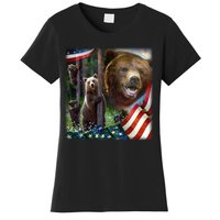 American Grizzly American Flag Bear Family Women's T-Shirt