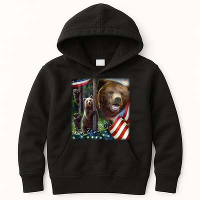 American Grizzly American Flag Bear Family Kids Hoodie