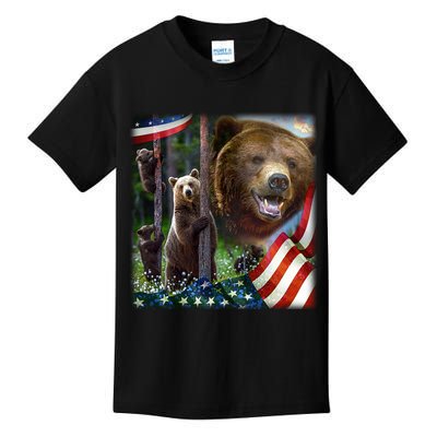 American Grizzly American Flag Bear Family Kids T-Shirt