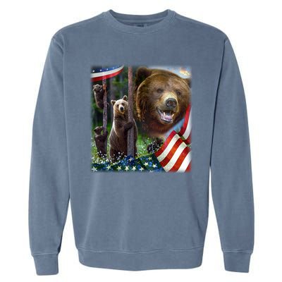 American Grizzly American Flag Bear Family Garment-Dyed Sweatshirt