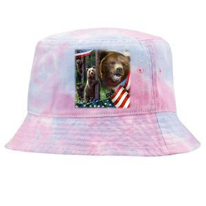 American Grizzly American Flag Bear Family Tie-Dyed Bucket Hat