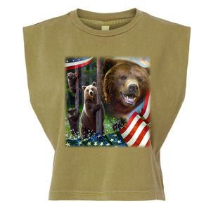 American Grizzly American Flag Bear Family Garment-Dyed Women's Muscle Tee