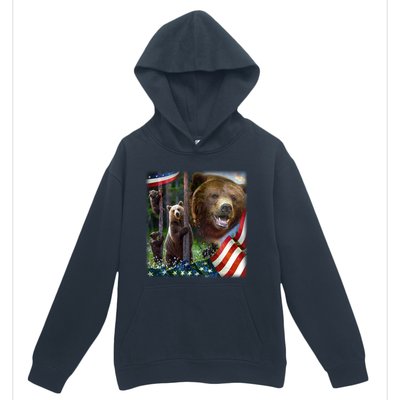 American Grizzly American Flag Bear Family Urban Pullover Hoodie